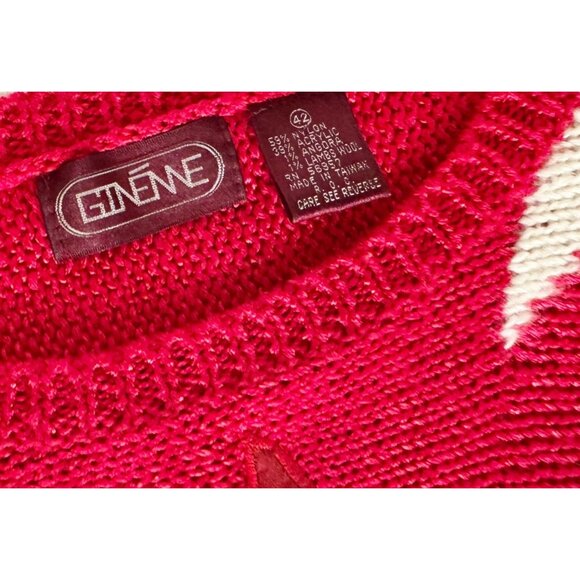 Vintage Ginenne Red Graphic Print Pullover Sweater 80s / 90s Size Medium - Picture 7 of 8